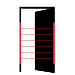 Tailgate icon with red infrared bars across a door indicating the door is secured